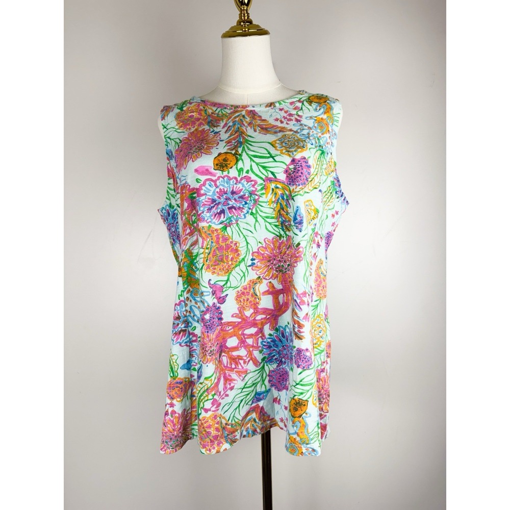 Fresh Produce Tank Tunic Sleeveless Cotton Ocean Sea Print Sz L Colorful Soft